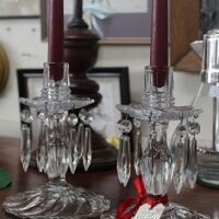 C1940's Crystal Candle Holders with Lustres