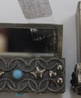 C1940's Silver Opal Turquoise Lipstick & Mirror