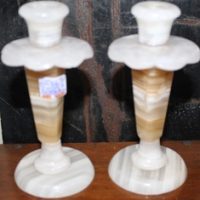 C1920's Marble & Agate Candlesticks
