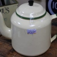 C1940's - 50's Green & Cream Enamel Teapot