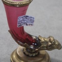C19th Ruby Glass Condocopia Rams Head Vase